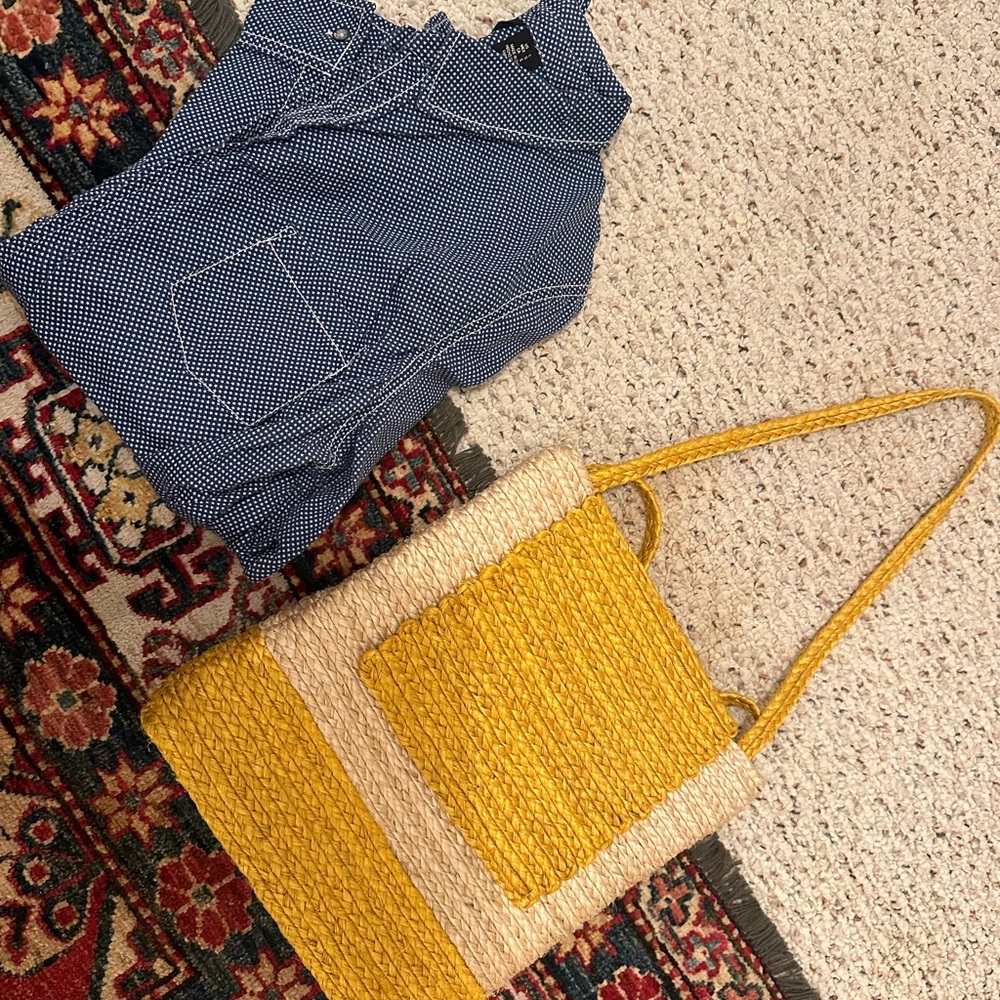 Blue Dkny shirt - Yellow and Cream Woven Tote Bag